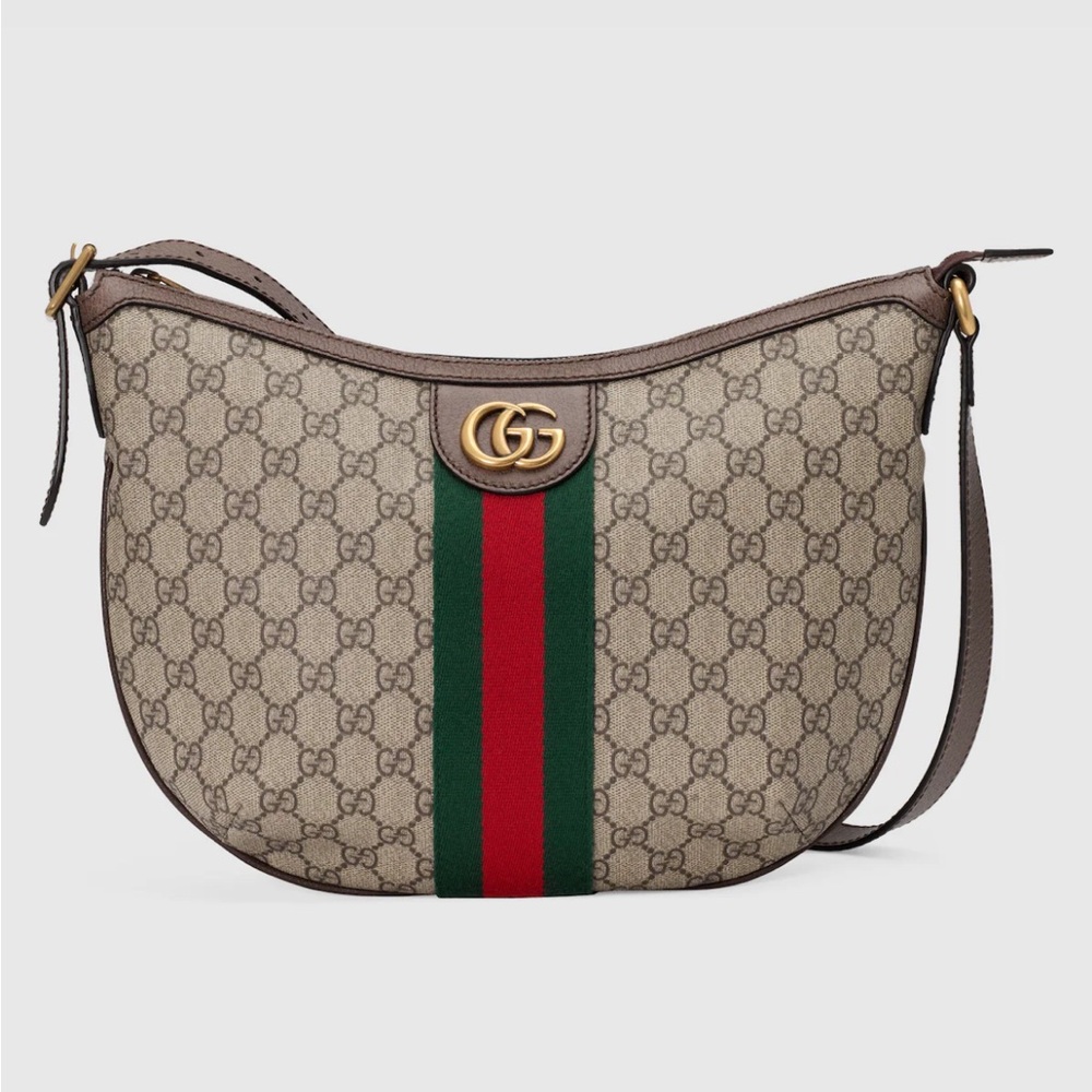 Gucci Beige Ophidia Medium Shoulder Bag with Green and Red Stripe